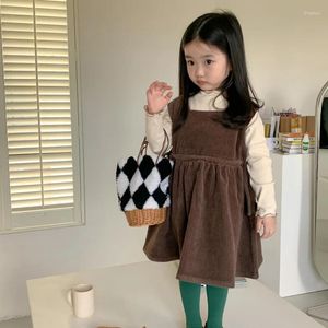 Kız Elbise Bebek Kız Kızlar Elbise Kare Boyun Çırpı Solsuz Corduroy Bahar Sonbahar Prenses A-line Jumper Bow ile