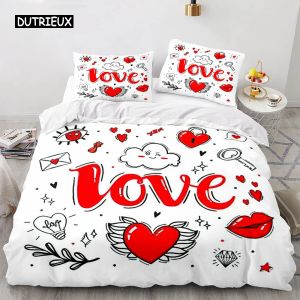 Set Red Love Heart Duvet Copertura Luxury Romantico a tema da letto a tema per i regali di Coppia di San Valentino per la decorazione della camera da letto per la fidanzata