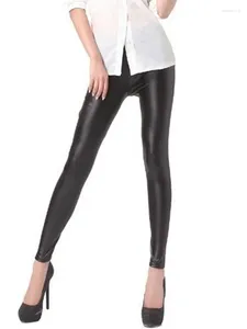 Leggings da donna Pantaloni sexy a vita alta in pelle PU Moda Leggins elasticizzati slim alla caviglia alla caviglia elasticizzati