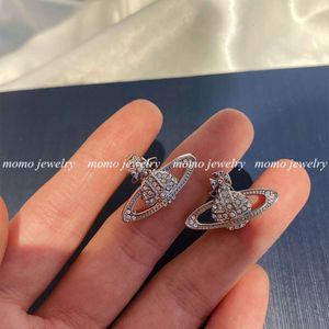 Viviennes Westwoods Silver Needle Saturn Full Diamond Set with Diamond Earrings Netease Simple Designearrings