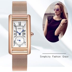 CHENXI Orologi da donna Luxury Square Rose Gold Mesh Strap Orologio da donna Moda al quarzo per braccialetto294I