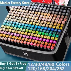 Markers 262/204/168/80 Colors Markers Dual Brush Painting Set Pen Manga Sketching Art Marker For Drawing Student School Buiness Supplies