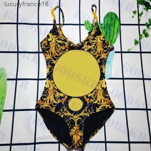 Vintage Swimsuit Gold Wzór kąpielowy dla kobiet w stylu imprezowym panie One Piece Swimsuit''gg''awzd