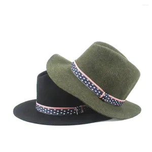 Berets Men Women Classical Wool Fedora Hat For Elegant Lady Autumn Winter Travel Homburg Fascinator Size 56-58CM