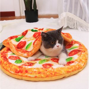 Mats katt säng söt pannkaka pizza tryckt filt och mattor för katt säng hund säng husdjur matta vinter tjockare varm sovande täcke filt