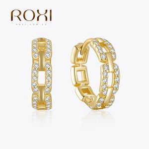 Roxi Hip-Hop Hoop Chain Diamond Earrings 925 Sterling Silver Hollow Unique Design Jewelry Ladies Personlighet Trendörhängen 240220