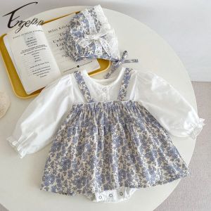 Sets Engepapa Prinzessin Kleinkind Baby Mädchen Floral Strampler Säugling Baby Lange Ärmel Strampler + Hut 2 Stück Frühling Herbst Mädchen Strampler