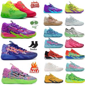 Basketskor 2024 Högkvalitativ MB.03 02 01 Black White Pink Gutter Cat Gang NFT Lamelo Ball Pink Mens Women Rick and Morty Trainner Sneakers Des Chaussure Sport Shoe