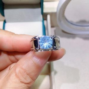 Cluster Rings 2ct Brilliant Light Blue Topaz Man Ring 8mm Natural For 925 Silver Jewelry Daily Wear