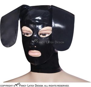 Schwarze Latexhaube mit Reißverschluss hinten, offene Augen, Nasenlöcher, Mund und Ohren, Gummimaske 00674033672