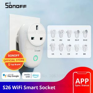 Контроль Sonoff S26 Wi -Fi Smart Socket US/UK/CN/AU/EU Wireless Pult Power Sockets Smart Home Switch Работайте с Alexa Google Assistant Ifttt