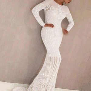 Spring and Autumn Conventional Sleeve Clothing Sexy Gold Longsleeved Dress Prom Tail Color Evening Dress 240220