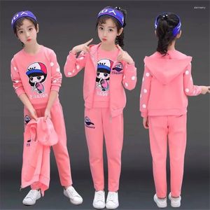 Clothing Sets 10 12 Year Old Children's Hooded Cotton Tracksuit Girls Fashion Cartoon Zipper Three Piece Teenage Kids Clothes