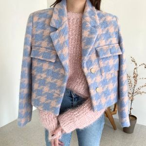 Blazers kvinnors vintage korta blazers jacka höst vinter chic streetwear office wear kostym outkläder damer elegant skördjacka topp