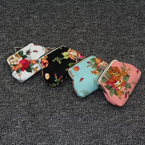 Women Roses Canvas Mini Coin Purses 1pcs New Elegant Floral Wallet Lady Child Girl Mini Hasp Money Change Pouch Key Holder