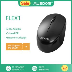 Fareler Ausdom Flex1 Kablosuz 2.4G Masaüstü Fare Düz Düşük Gecikme Pil Fare Sessiz Dizüstü Bilgisayar Masaüstü Bilgisayar İçin Sessiz Ofis