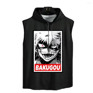 Regatas masculinas meu herói academia himiko camiseta de grandes dimensões anime impresso topo solto casual algodão colete deku pode camisas sem mangas