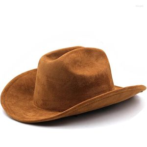 Berets proste fedora kapelusz mężczyźni kobiety zamszowe imitacja zima West Cowboy Hats moda khaki top jazz fedoras chapau sombrero mjer