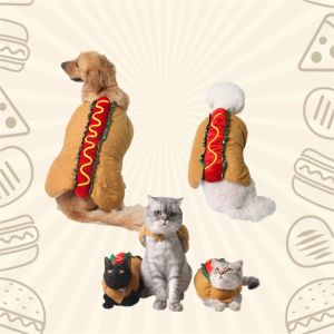 Ställer in Pet Transformation Costume Folding Clothing Dog Shirts For Small Dogs Halloween Costumes Dog Burger Outfit Cat Hotdog Clothes