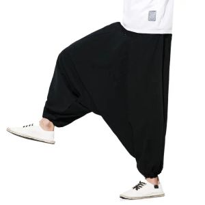 Spodnie workowate haremowe spodnie męskie joggery przyczynowe harajuku cści luźne spodnie Aladdin Lantern szeroko nogi bawełniane spodnie lniane spodni plus rozmiar