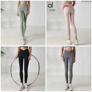 Alolulu tecido lycra cor sólida calças de yoga femininas cintura alta esportes ginásio wear leggings elástico fitness senhora calças ao ar livre t8o2