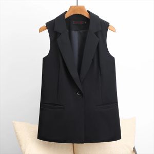Kamizelki #5105 Black Vestat płaszcz Kobiety bez rękawów Blazer żeński pojedynczy przycisk Slim Office Ruit kamizelka żeńska kamizelka krótka kamizelka wierzchnia wierzchnia