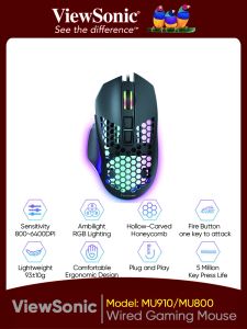 Ratos ViewSonic Wired Gaming Mouse Design Ergonômico Alta Sensibilidade RGB Iluminação 6 Chaves Gamer Computador Laptop Pc Gaming Acessórios