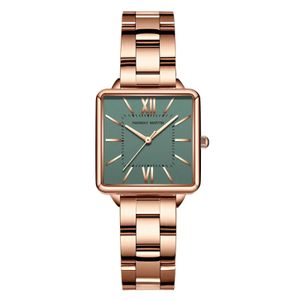 Japan Quartz Movement Green Dial Roman Square Watches Case Stanless Steel Fashion Wristwatch Ladies Rose Gold Watches For Women 240228