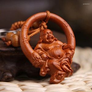 Kleryki Vintage Peach Wood Maitreya Buddha Blapain Buddyjski smycz wisząca