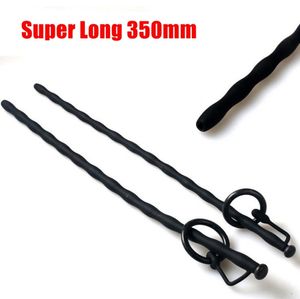 Sex Products 350mm Long Urethral Sound Penis Plug Catheter With Glans Ring Silicone Urethral Chastity Sex Toys For Men