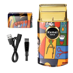 Trimmer Kemei Titanium Double Foil Reciprocating Electric Shaver Professional Barber Finishing Razor Graffiti Pattern für Männer KMRS7098