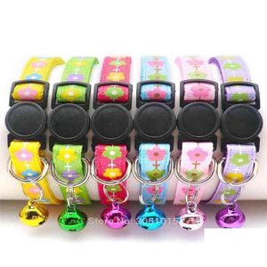Dog Collars Leashes 24Pcs Safety Button Cat Collar Breakaway Small Cute Nylon Adjustable With Bell For Puppy Kittens Necklace Drop Dhq9C