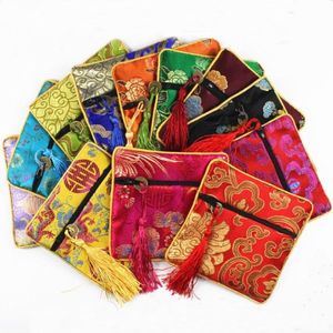 Torebka biżuterii Prawdziwe jedwabne jedwabne jedwabne i satyny małe worki do pakowania koraliki Buddha Tassel Brocade Torby 100pcs Lot253F