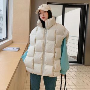 Kvinnors västar 2024 Koreansk mode Bomull vadderad ner Vest Loose Warm Thick Zipper Waistcoat Autumn Winter ärmlösa jackor för kvinnor