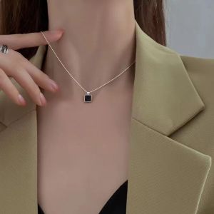 Модное массивное черное квадратное ожерелье из 14-каратного золота для женщин, свитер, цепочка на ключицы, вечерние роскошные ювелирные изделия, подарок