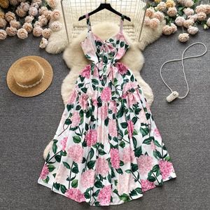 Casual Dresses French Chic Floral Print Summer Dress for Women Spaghetti Strap V-neck Female Maxi Sleeveless Elegant Vestidos Dropship