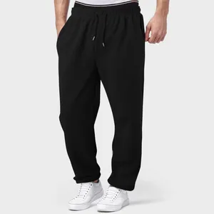 Erkekler Pantolon Erkekler Polar Çizeli Sweetpants Geniş Düz Düz Bacak Alt Ter Joggers Egzersiz Yüksek Beled Fitness