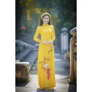 Ethnic Clothing Vietnam Ao Dai Traditional Dress For Women Retro Cheongsam Lady Floral Elegant Stage Performance Party China Qipao