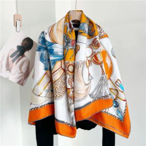 Sciarpa di gelso pura al 100% Scialle grande Seta femminile Arrotolata Sciarpe di design di lusso Scialli Foulard Stola 135 cm