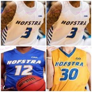 Personalizzato Hofstra Pride Basket Qualsiasi nome Numero Blu Bianco Giallo 3 Justin Wright-Foreman 1 Matija Radovic 4 Buie Men Youth Kid NCAA Jersey