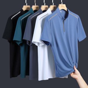 Camiseta esportiva de golfe casual de manga curta para homens verão seda gelo t secagem rápida em pé pescoço meia manga camiseta meio cardigan top