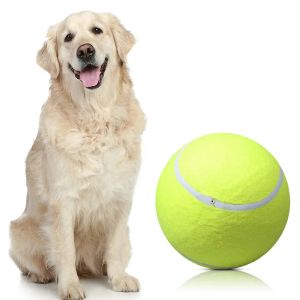 Brinquedos 24cm bola de tênis gigante para cão mastigar brinquedo do cão de estimação brinquedos interativos grande bola de tênis inflável suprimentos para animais de estimação ao ar livre brinquedo do cão de críquete