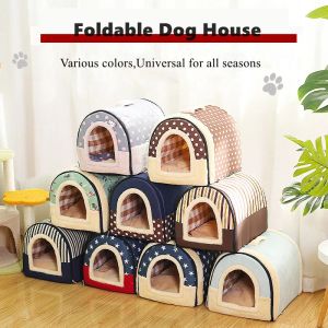 Pens Dog House Kennel Soft Pet Bed Tent Indoor Enclosed Warm Plush Sleeping Nest Basket with Removable Cushion Travel Dog Accessory