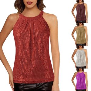 Canottiere Canotte T-shirt da donna Top con paillettes per canotta elegante senza maniche Canotta Party Club Cocktail T-shirt in cotone spandex