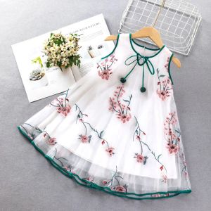 Dresses Kids Girls Embroidered Dresses Fashion 2020 Summer Baby Girl Sleeveless Lace Flowers Dress Kids Princess Party Clothing 29years