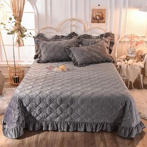 Soft velvet thicken winter bed cover Ruffle Plaid Linens Bedspread on the blanket quilt Bedspreads for double sheet 240227