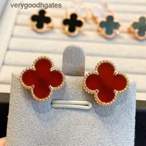 Designer Van cl-ap Fanjia High Edition Four Leaf Grass Small Earrings Female V Gold Thickened Plating 18k Rose Natural Black Agate White Fritillaria WXTD