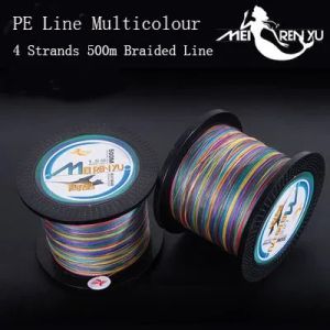 Linhas 500m 4 fios trançados multicoloridos 1M 1 cor multifilamento PE linha de pesca trançada