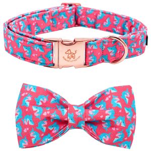 Collari Elegante codina Collare per cani di San Valentino con fiocco Bandiera americana Papillon Collare per cani Cuore carino Papillon e guinzaglio per cani