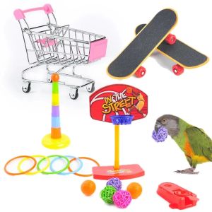 Leksaker roliga fågelträning leksak levererar basket stativ kärleksfågel kundvagn fågel leksakskor kanarie skateboard papegoja leksakstillbehör